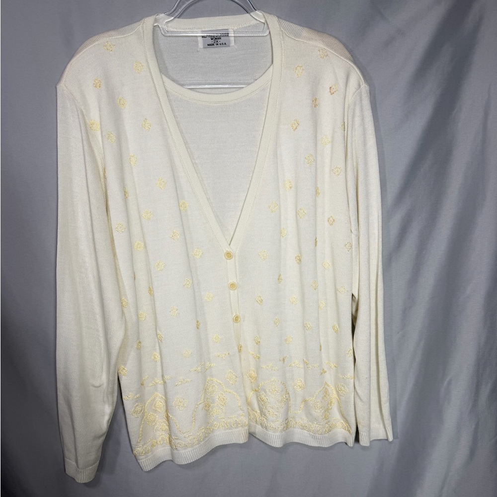 VTG ALFRED DUNNER Made In USA Cardigan Sweater Women 90’s Y2K Shoulder Pads 2X
